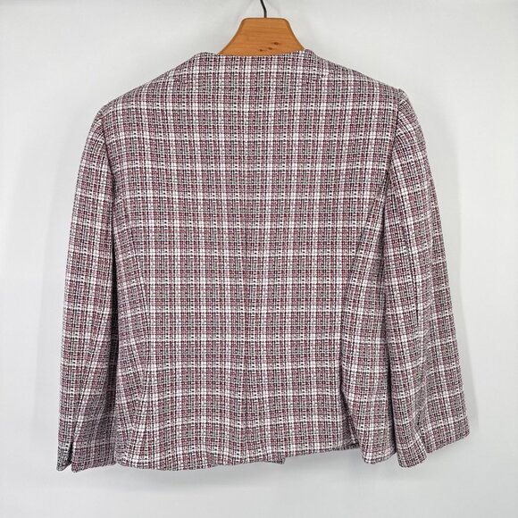 Le Suit Womens Plaid Button-Front Jacket Size 12 black red White Tweed career - Picture 10 of 14